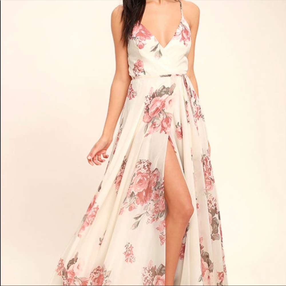 SOLD Lulus Elegantly Inclined Cream Floral Dress - Picture 8 of 11